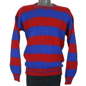 Vintage 90s Wide Stripe Colorblock Oversized Heavy Knit Acrylic Sweater L